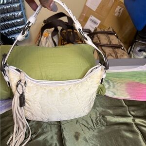 Coach Quilted Signature Hobo Shoulder Bag – Ivory/White Leather Trim